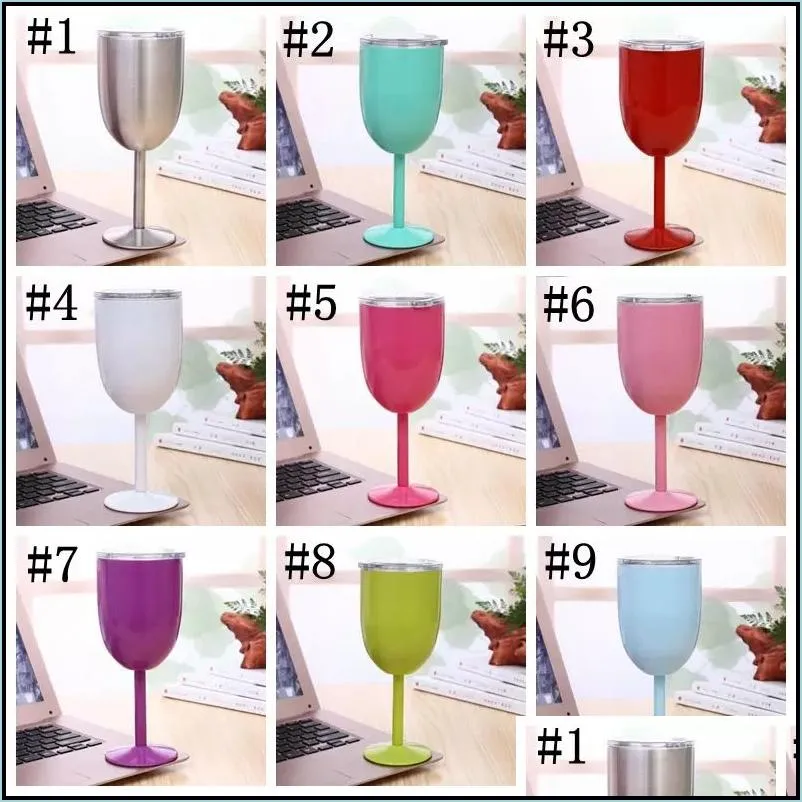 10oz stainless steel wine glasses double wall ice drink vacuum insulated tumbler with lids nonslip glass 11 color wly935