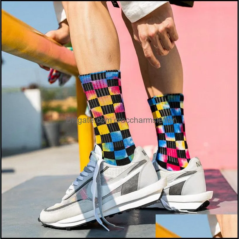 socks hiphop skateboard new fashion tiedye plaid cotton colorful vortex fluorescence funny happy men and women girls sockings