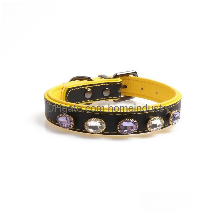 new designer pet dog accessories leather dog collar with gemstone dog collar soft leather collar with gemstone for large and medium