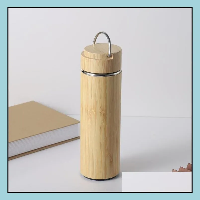 creative bamboo water bottle vacuum insulated stainless steel cup with lid tea strainer wooden straight cup bes121