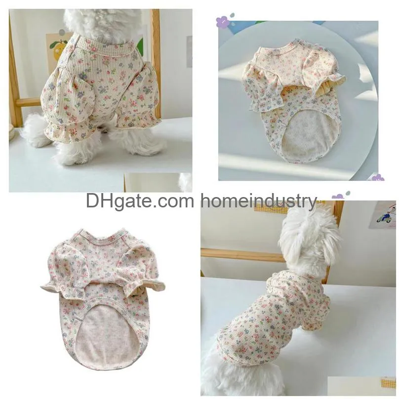 dog apparel puff sleeves floral pet clothes puppy dog small dogs cat bichon teddy schnauzer spring and summer dress