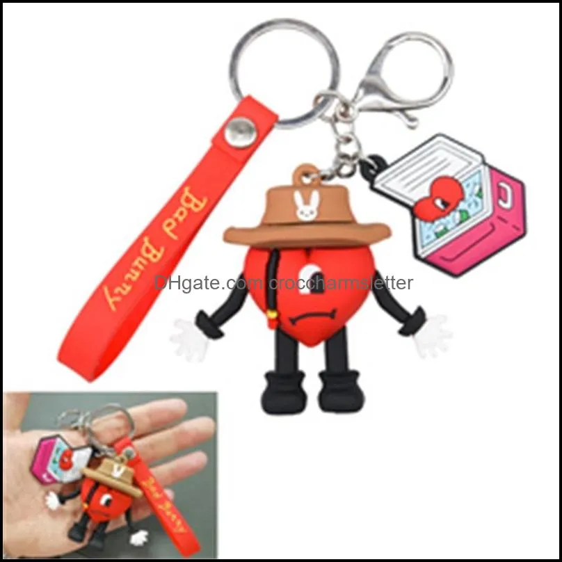 key rings acrylic keychains rubber pvc 3d cute kawaii anime silicone heart bad bunny keychain croc charm