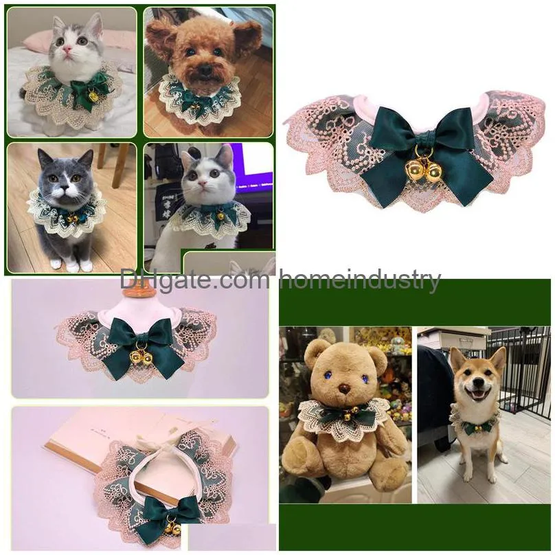 dog collars leashes pet accessories cat dogs rabbit chain collar supply new fashion cute bell lace neck circumference adjustable small and medium dogs