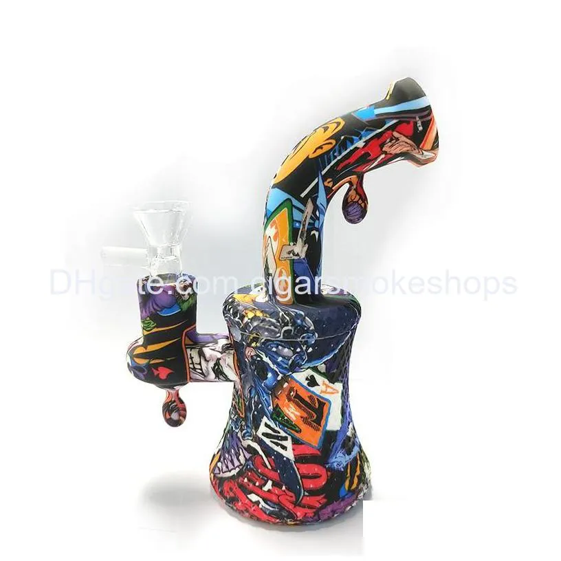 there are printing silicone bongs pipe silicone bong water pipe colorful with silicone water pipes water drop pot