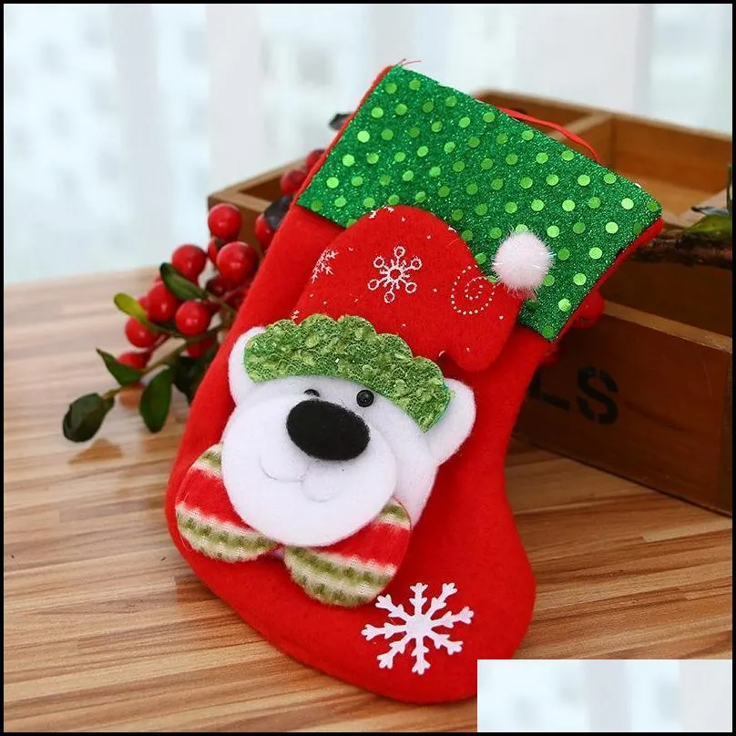 mini christmas hanging socks cute candy gift bag snowman santa claus deer bear christmas stocking for christmas tree decor pendant