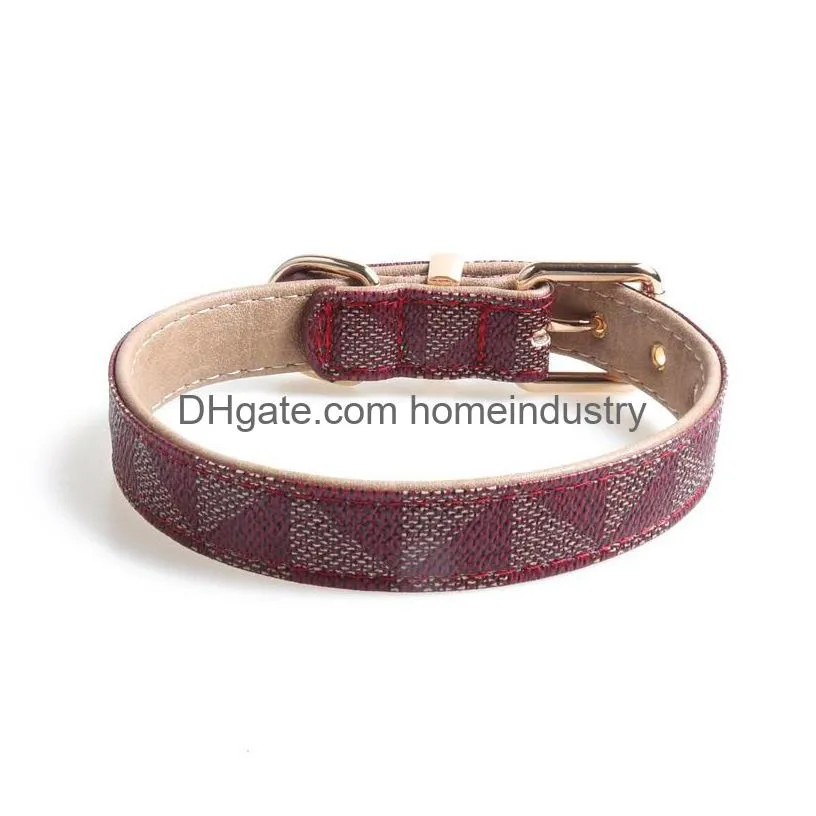 designer dog accessories pu leather diamond pattern dogs collars adjustable size collar and leash set luxury pet supplies