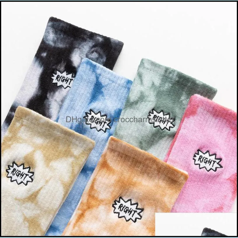 socks long socks new tiedye letter right embroidery cotton harajuku trend funny vortex hip hop fashion skateboard men women