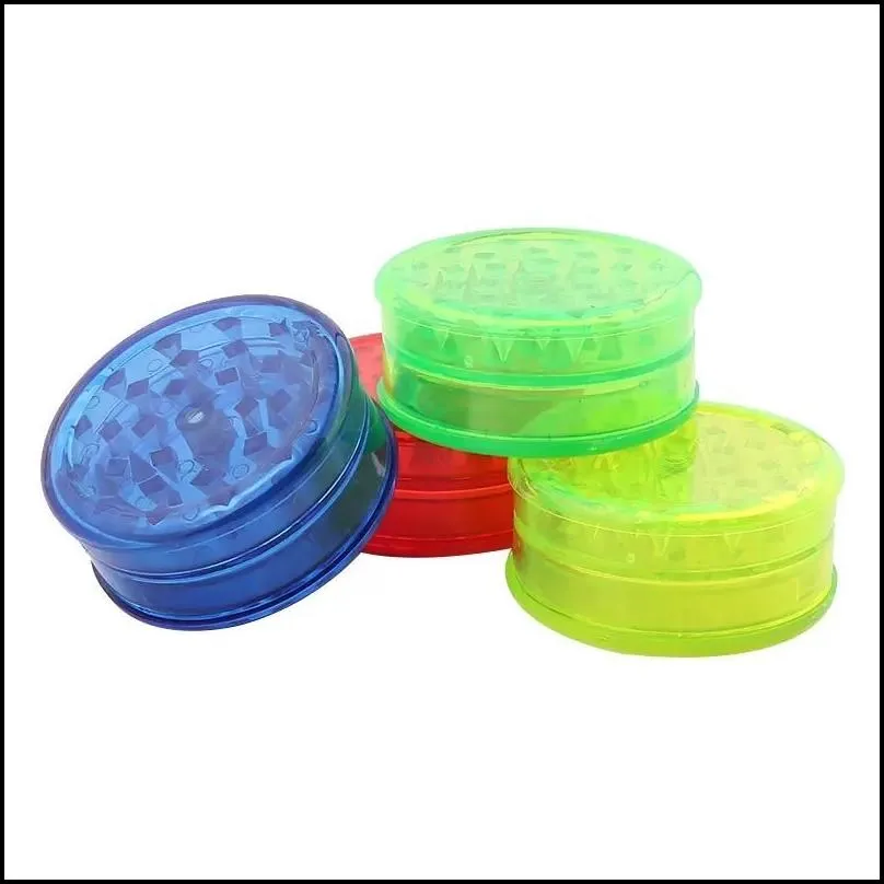 60mm 3 piece colorful plastic herb grinder for smoking tobacco grinders with green red blue clear
