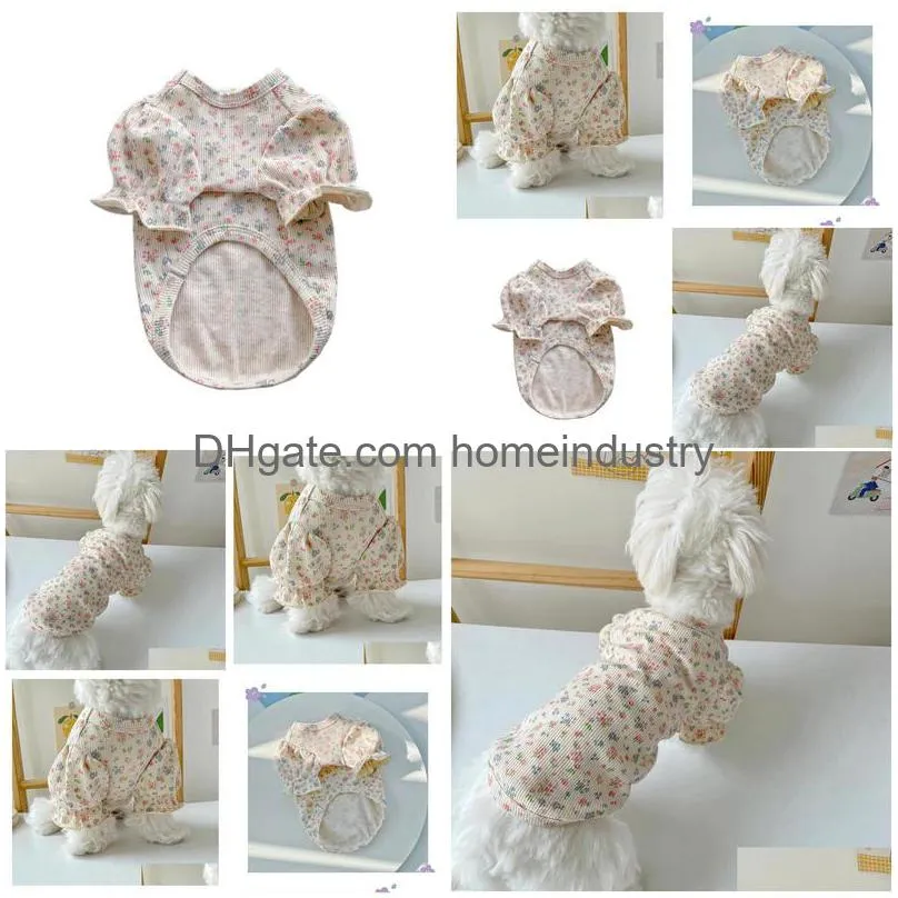 dog apparel puff sleeves floral pet clothes puppy dog small dogs cat bichon teddy schnauzer spring and summer dress