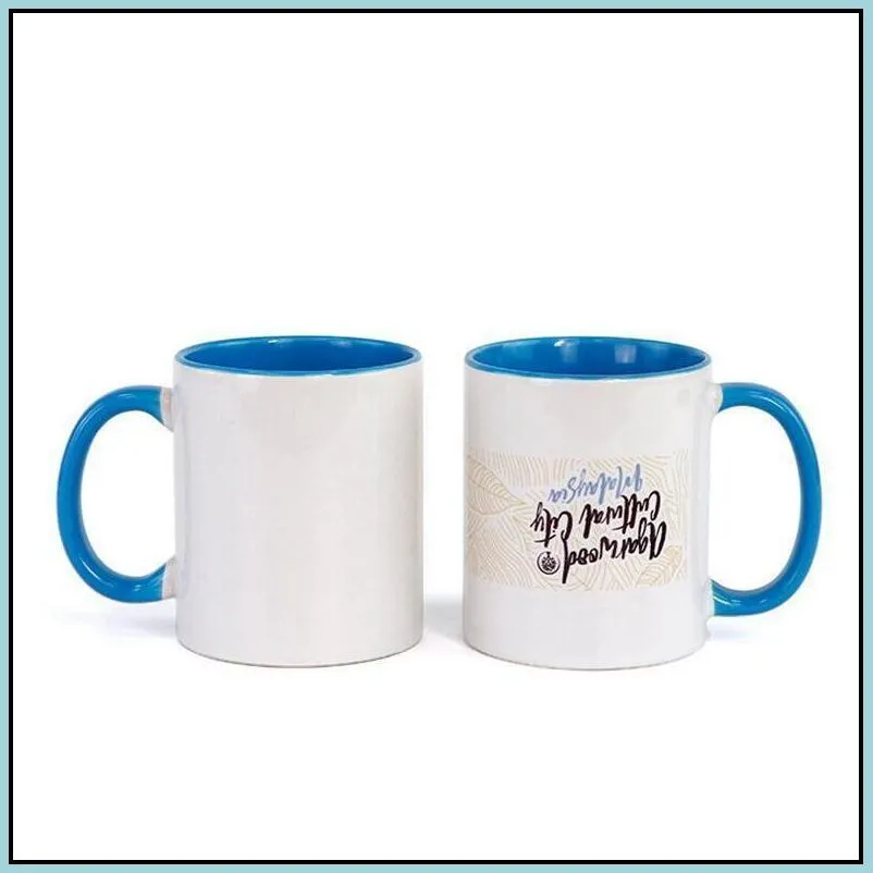 blank sublimation ceramic mug handle color inside cup by sublimation ink diy transfer heat press print sea 2021 wht0228