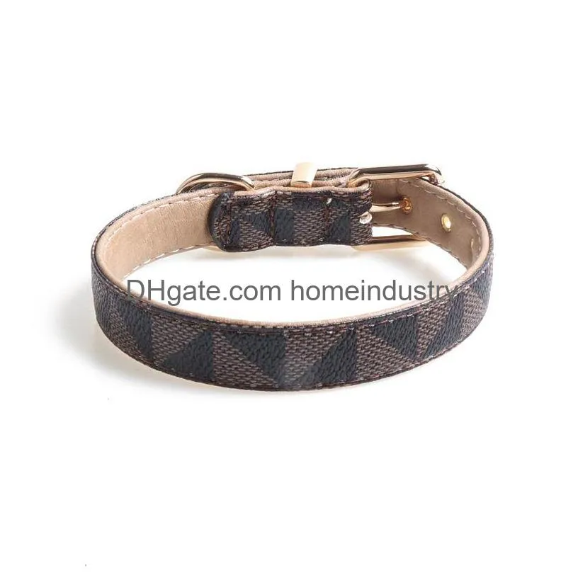 designer dog accessories pu leather diamond pattern dogs collars adjustable size collar and leash set luxury pet supplies