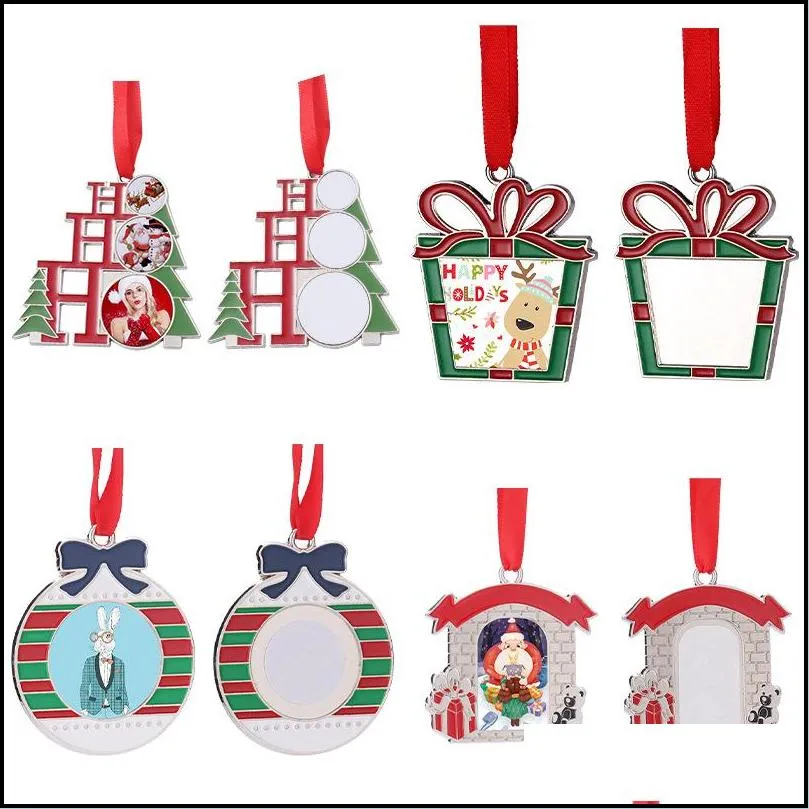 sublimation blank christmas pendants metal hanging ornaments xmas tree decor for home xmas navidad gifts happy new year