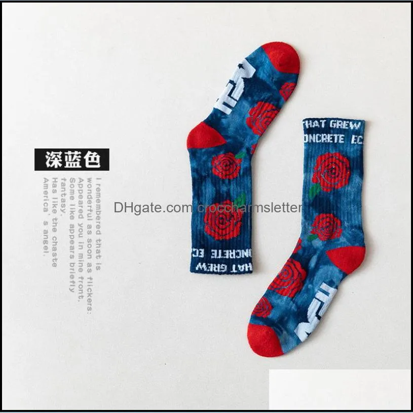 socks new tiedye rose cotton colorful vortex red flower hiphop letter skateboard funny happy sockings men