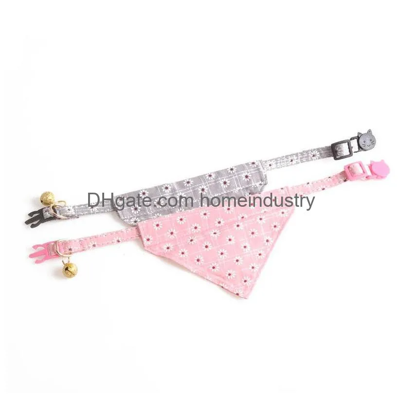 dog collars pet collar triangle scarf bow series small flower saliva towel with bell smalls and medium dogs pu material