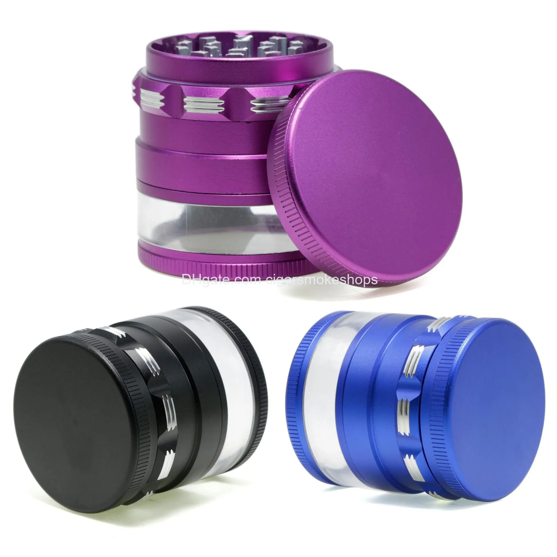 63mm herb grinder smoking diameter transparent bottom fourlayer aluminum alloy smoking set