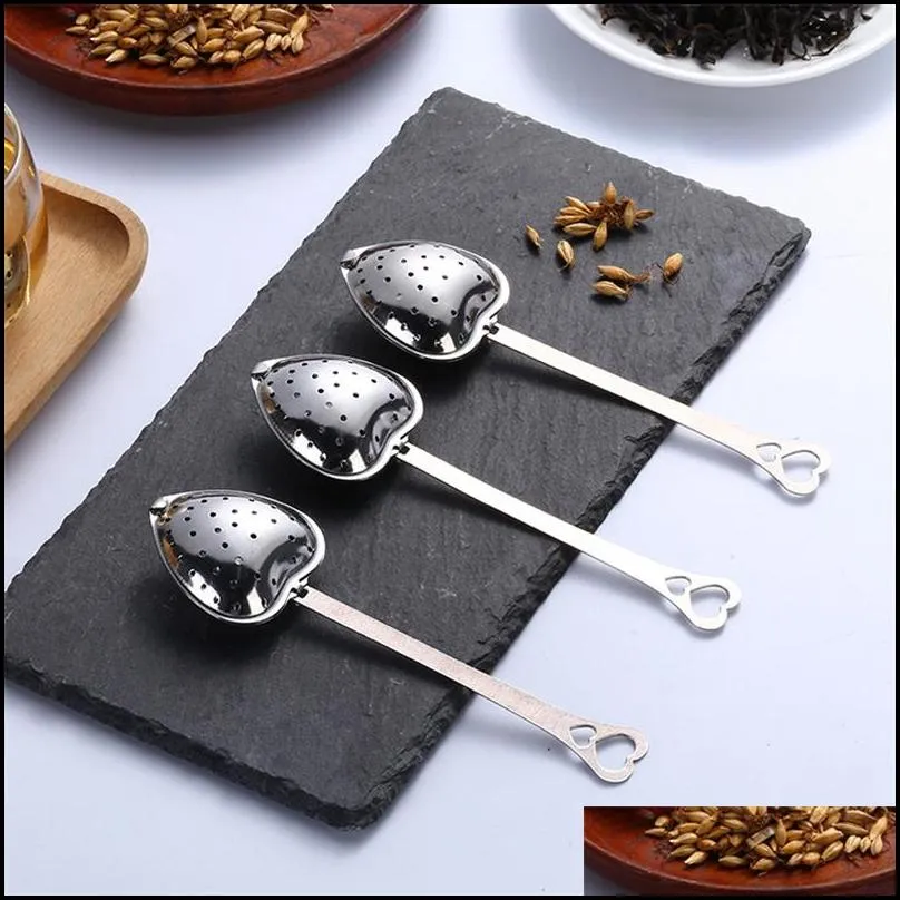 heart shaped tea infuser stainless steel loose herb strainer with long handle/chain coffee tea tools