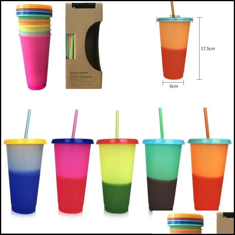 24oz temperature color magic cup reusable magic coffee mug plastic drinking tumblers with lid and straw