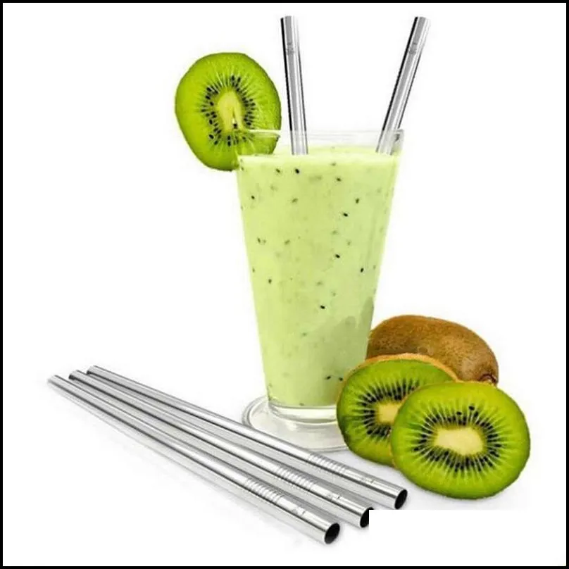 durable stainless steel straight straw reusable drinking straw easy to clean straws metal 6mm bubble tea straws