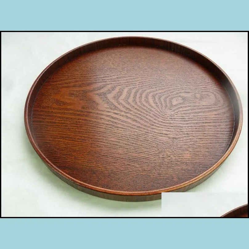 round wooden tray dishes platter tea fruit plate bakery serving tray black natural tea brown color diameter 21cm