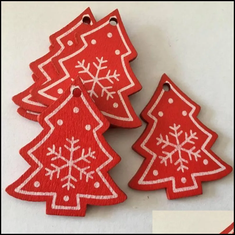 christmas wooden pendant 10pcs/lot white red wooden christmas tree ornament angel snow bell elk star christmas decorations for home