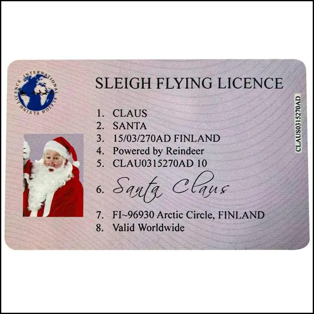 party favor creative santa claus flight license christmas eve driving licence gifts for children kids home decoration