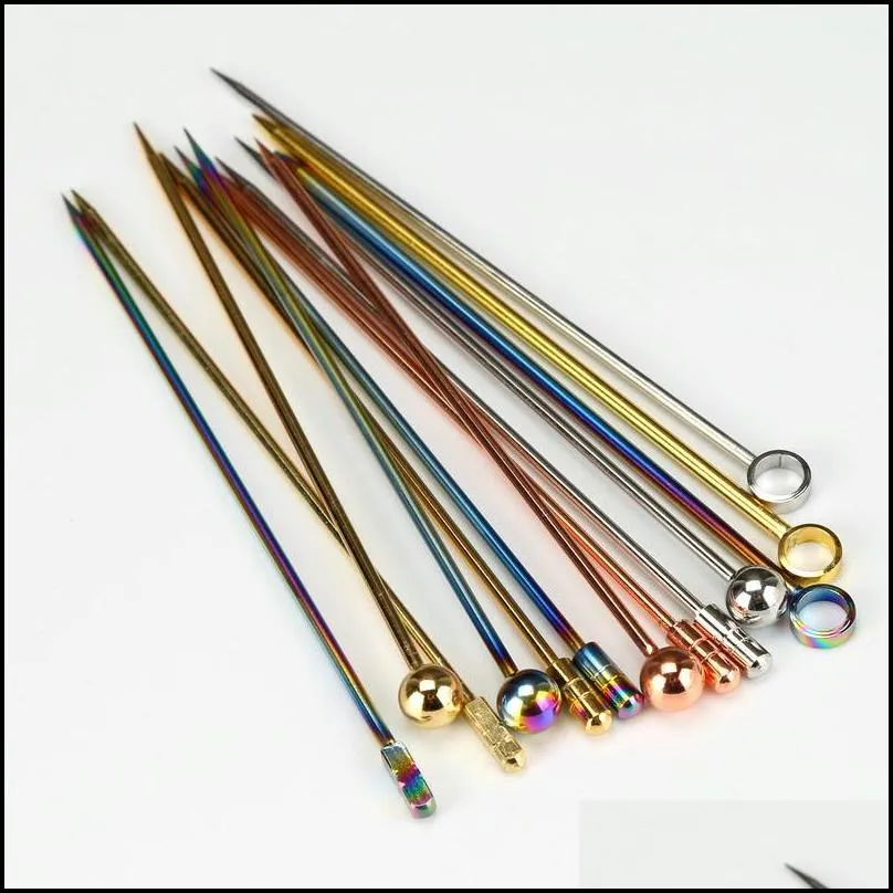 stainless steel martini cocktail pick fruit sticks titanium gold rose gold colors bar tools drink stirring sticks martini picks