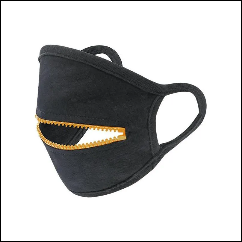 zipper design face mask black women man cycling protective mouth cover fashion masks cotton breathable sport mask