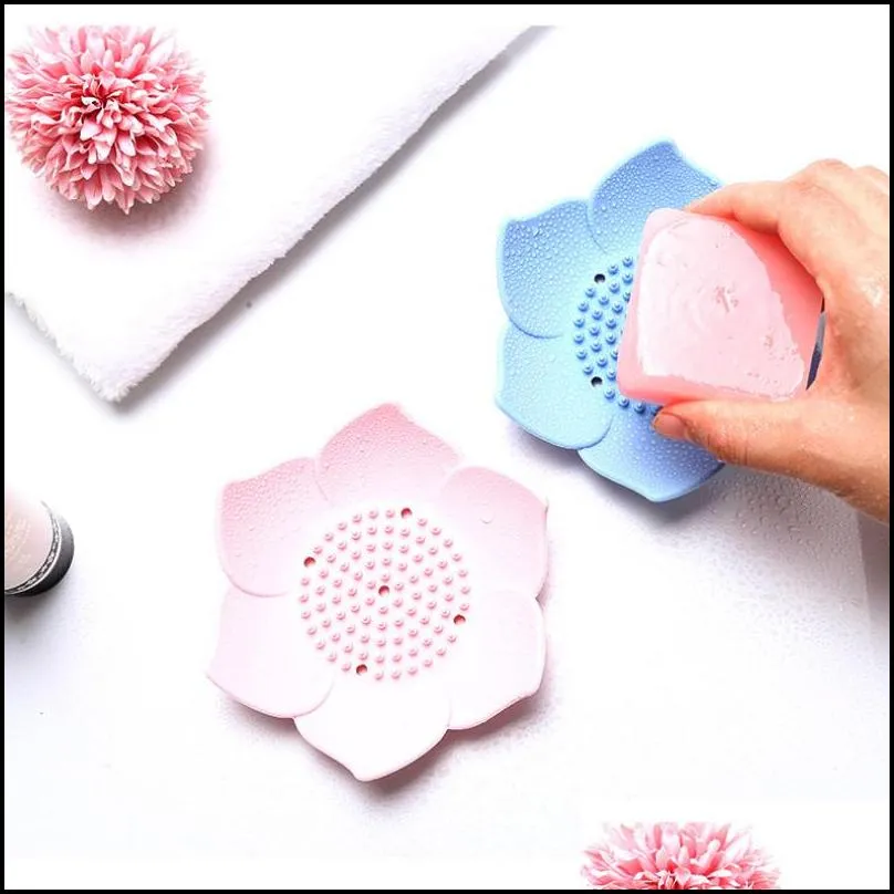 flower silicone soap tray lotus shape draining soap dish holder portable soaps dishes toilet bathroom accessories