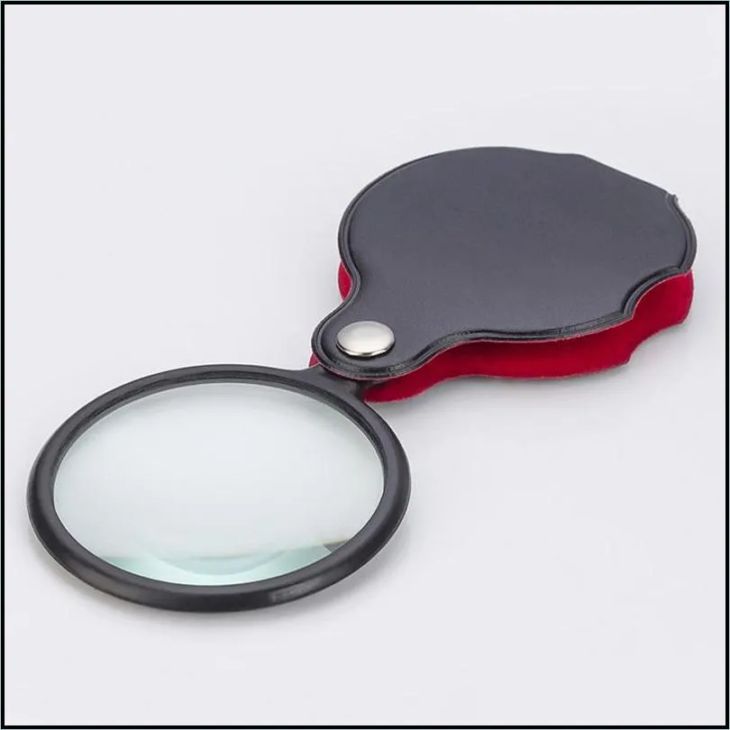 portable mini black reading magnifying 50mm 60mm handhold magnifier lens foldable pocket optical lens tool with cortical protective