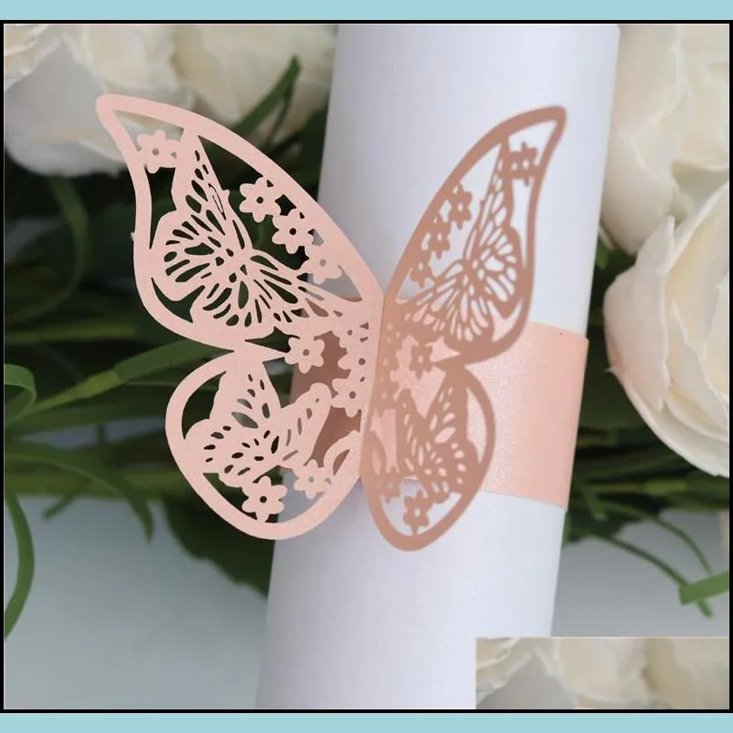 butterfly hollow napkin rings 3d paper napkin buckle for wedding baby shower party restaurant table decor