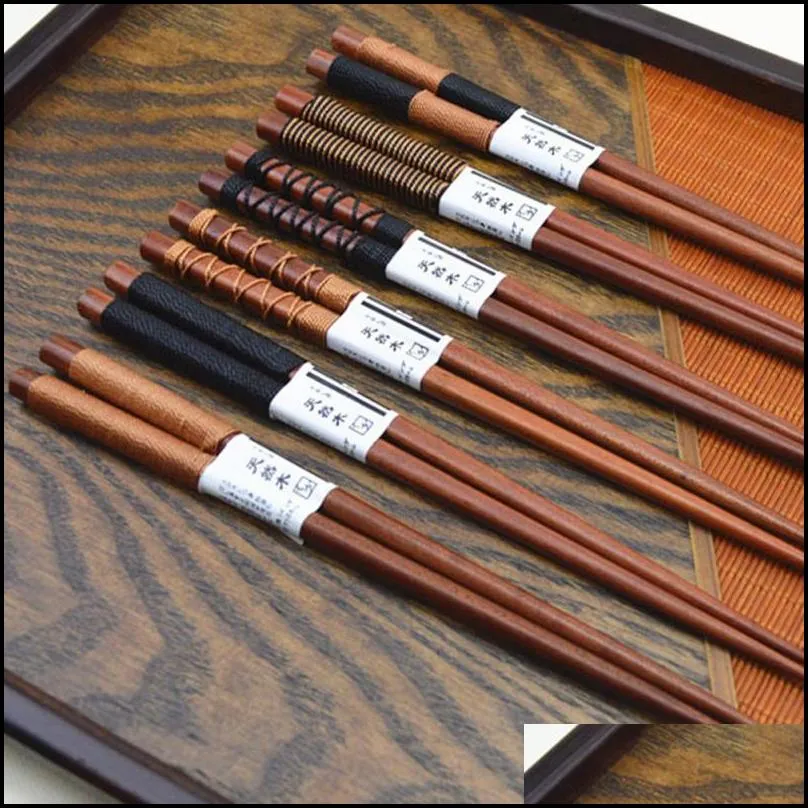 antislip wooden chopsticks japanesestyle natural handmade round chinese tableware 6 styles string wrap chopsticks