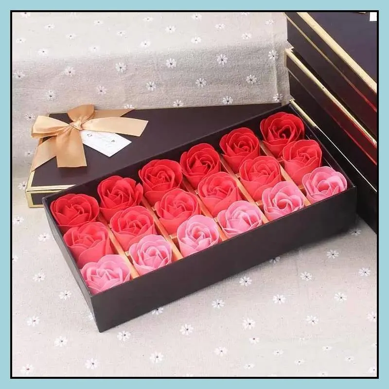 18pcs rose soap flower gift box wedding valentines day gifts rose bath body roses floral soap flowers wht0228