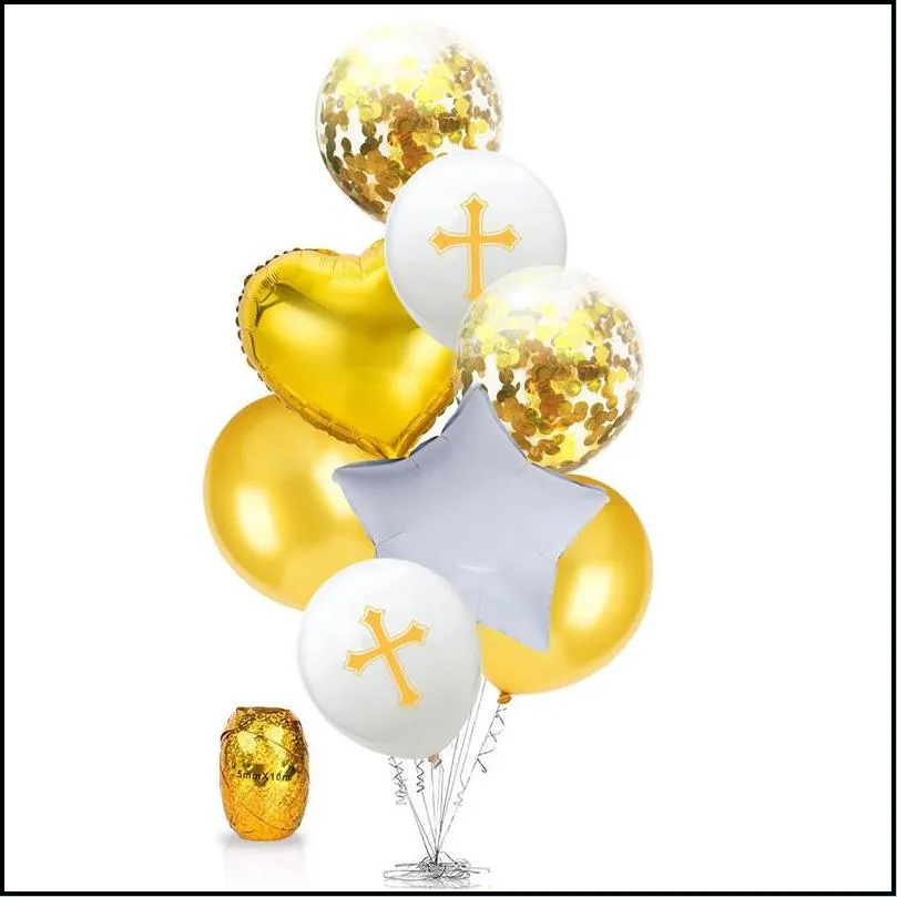 easter god bless cross latex balloons heart star aluminum balloon baptism forked holy communion party christening decoration