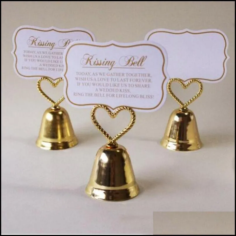 beautiful gold and silver kissing bell bell place card holder photo holder wedding table decoration favors