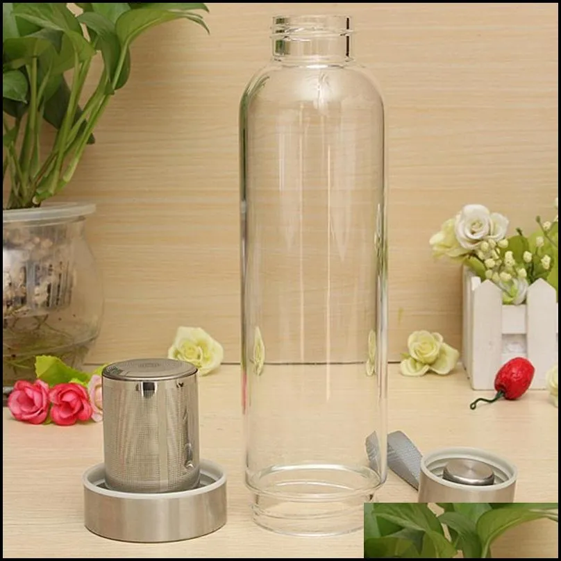550ml universal high temperature resistant glass sport water bottle with tea filter infuser bottle jug protective bag