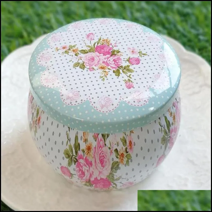 portable drum shaped tin boxes flower tea container cans candy cookie box for party gifts package