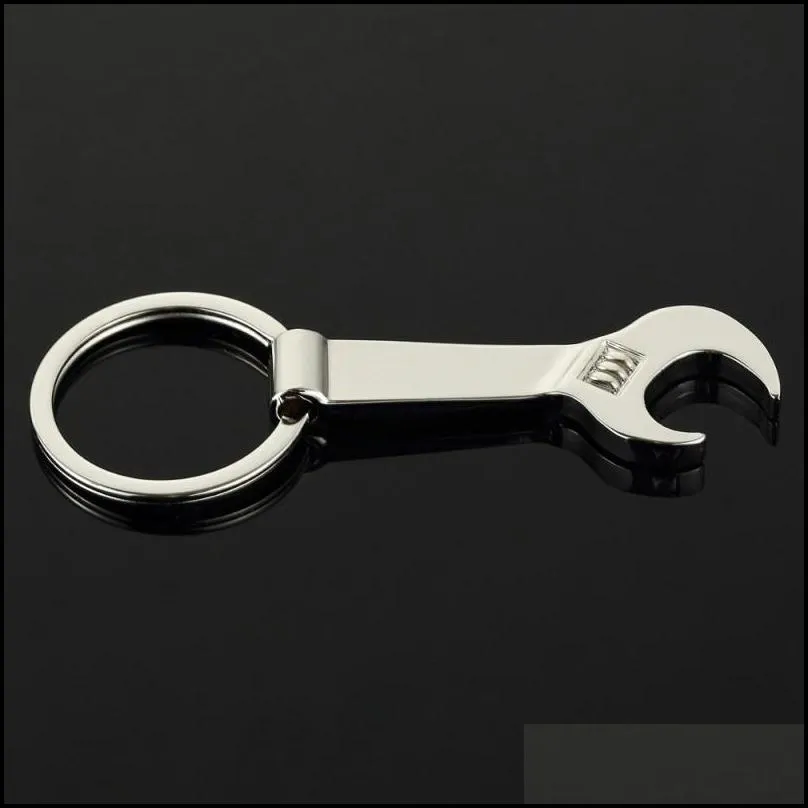 ecofriendly silver stainless steel wrench spanner beer bottle opener key chain keyring gift kitchen tools wholesale