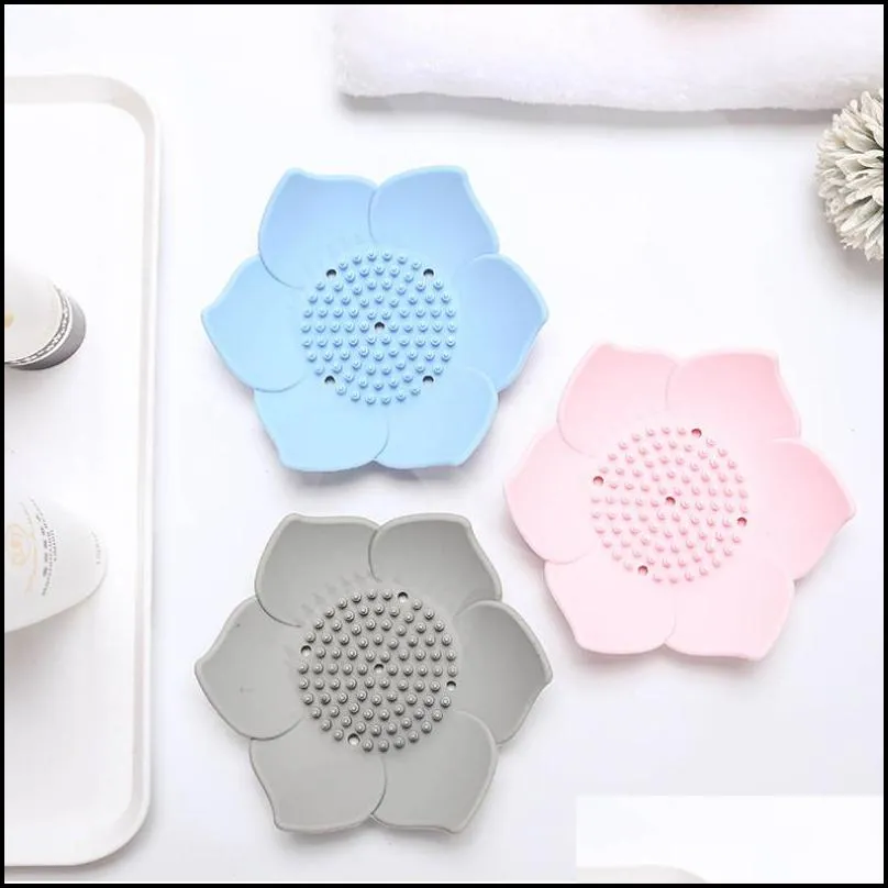 flower silicone soap tray lotus shape draining soap dish holder portable soaps dishes toilet bathroom accessories