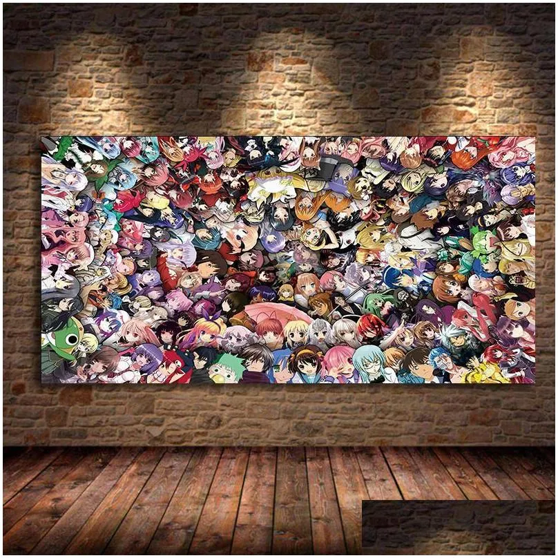 paintings japanese anime character collection canvas painting cartoon wall art posters and prints for bedroom kids room cuadros