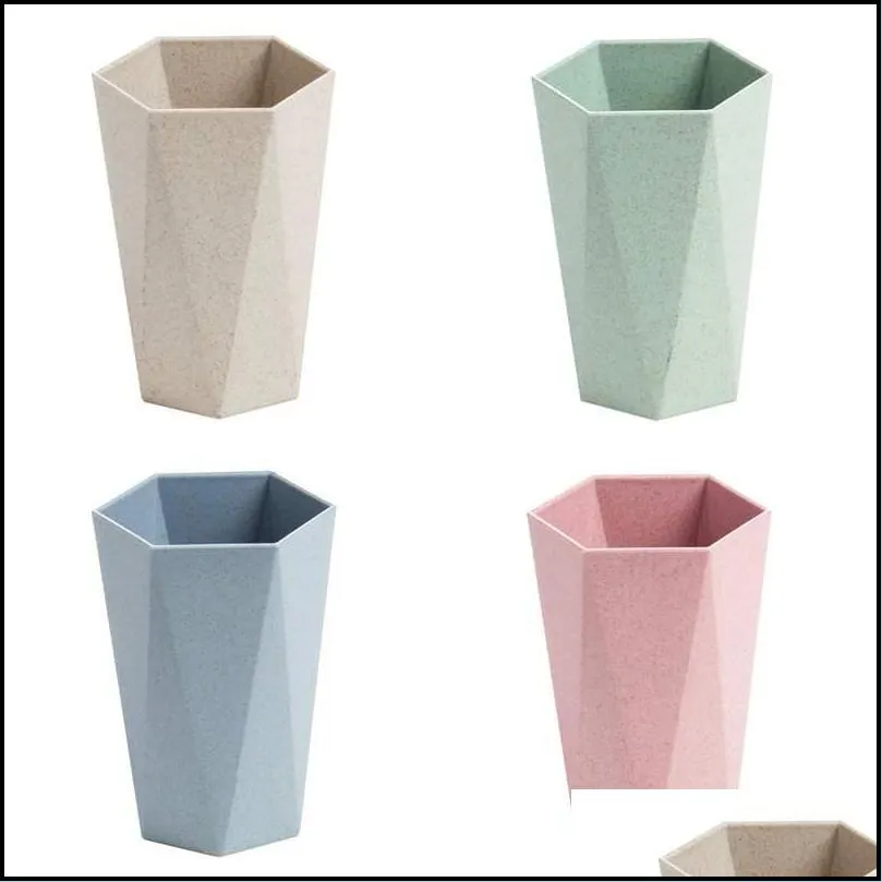 ecofriendly wheat straw cup rhombus gargle cup portable toothbrush cup couples water chalice home bathroom accessories