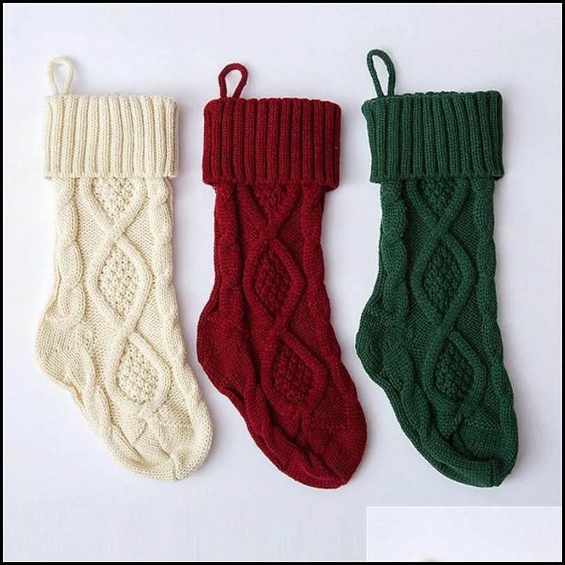 knitted christmas stockings durable christmas fireplace stocking xmas hanging candy socks xmas party home garden decoration