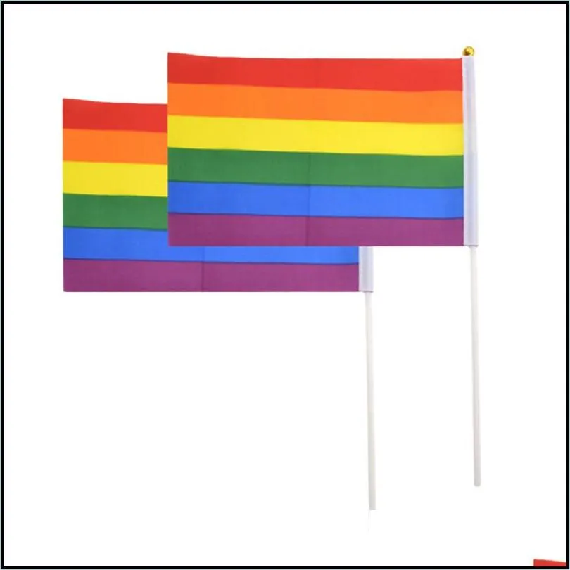 gay pride flag plastic stick rainbow hand flag american lesbian gay pride lgbt flag 14 x 21 cm rainbow flags