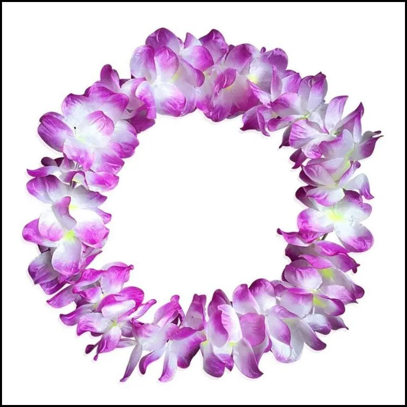 hawaiian flower garland necklace hula leis festive party garland artificial silk flower necklace wreaths wedding beach party garland