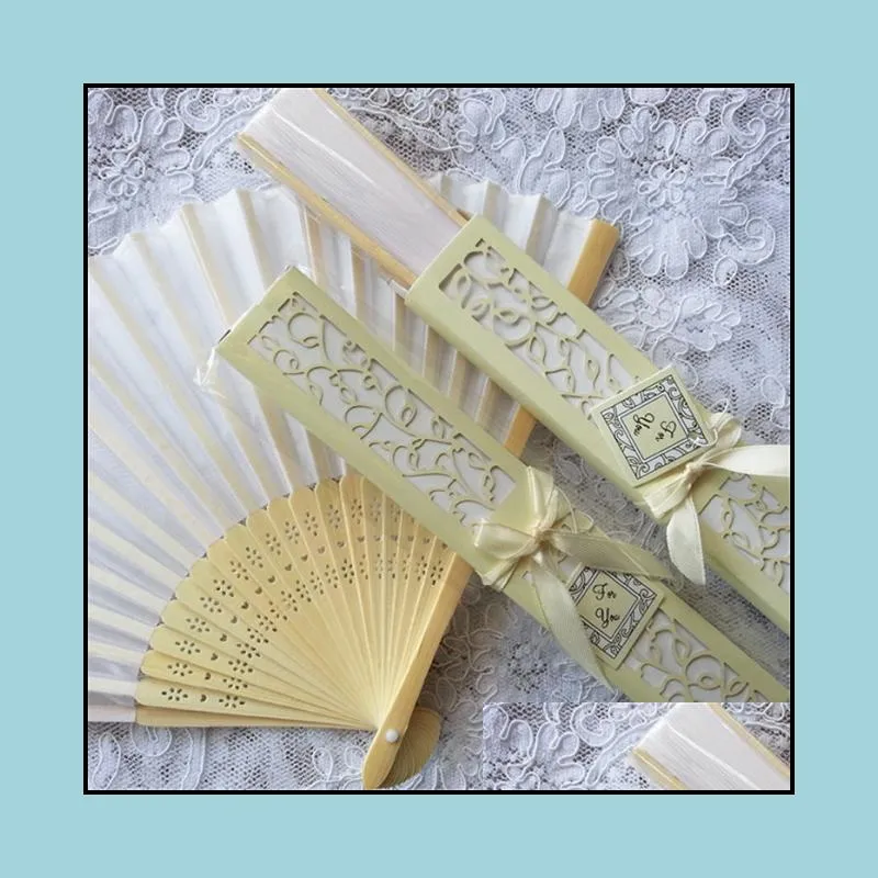 personalized luxurious silk fold hand fan customized engraved logo folding fans with gift box party favors wedding gifts