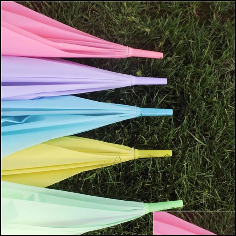 candy color umbrella long handle frosted umbrella pvc automatic 8 bone pvc umbrellas pink green yellow solid color umbrellas