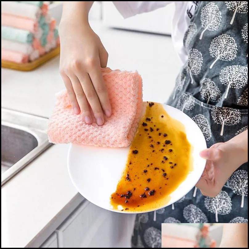 microfiber strong absorbent cleaning cloths soft scouring pad nonstick oil dry and wet rag kitchen towel