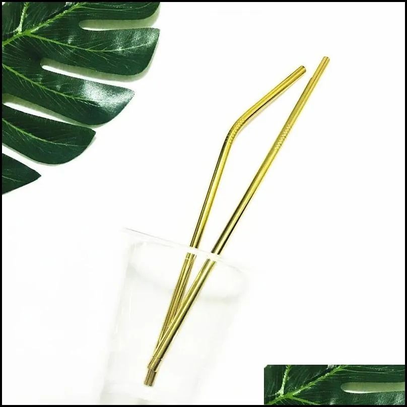 8.5inch 10.5inch reusable stainless steel 304 bent straight drinking straws for for 900ml cup gold rose gold black rainbow color