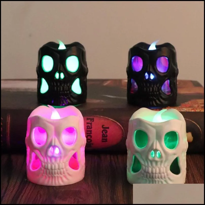 led luminous skull candle halloween creative led candle haunted house bar party skull decoration black white plastic skull candles