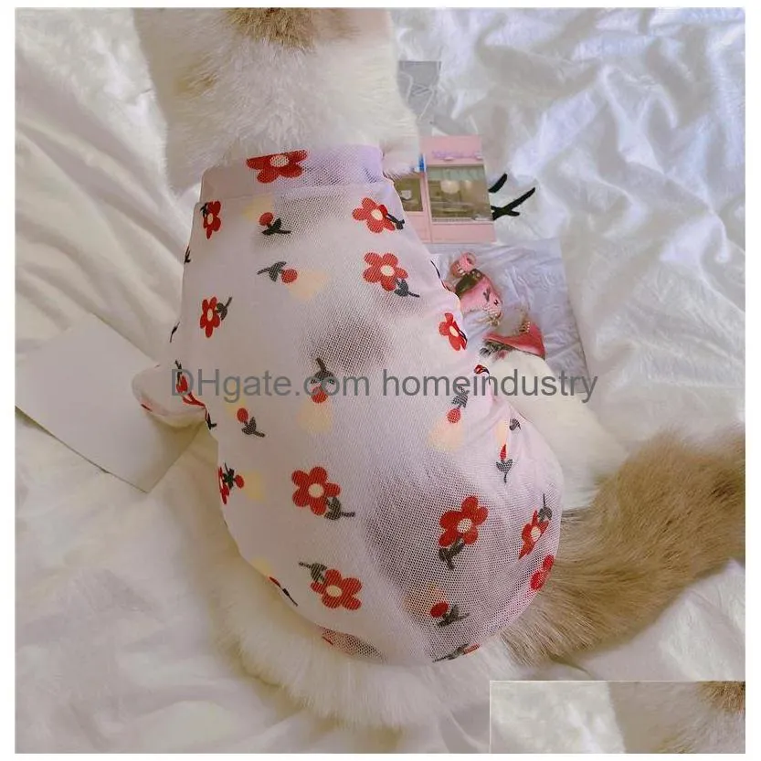 dog apparel pet spring and summer mesh light and thin tide printing tshirts to prevent hair loss cats ands dogs pomeranian clothes