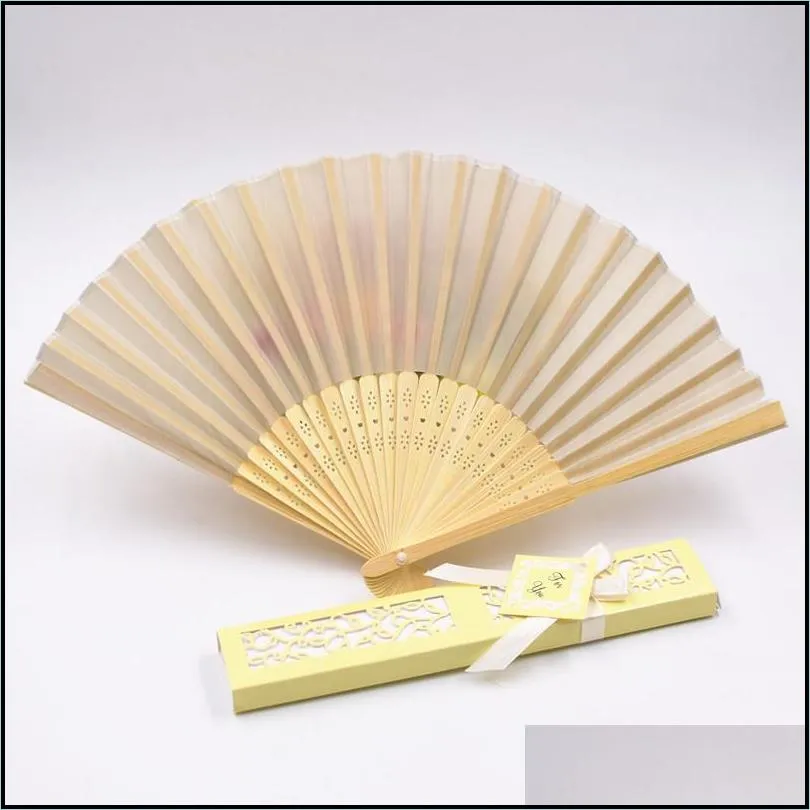 personalized luxurious silk fold hand fan customized engraved logo folding fans with gift box party favors wedding gifts